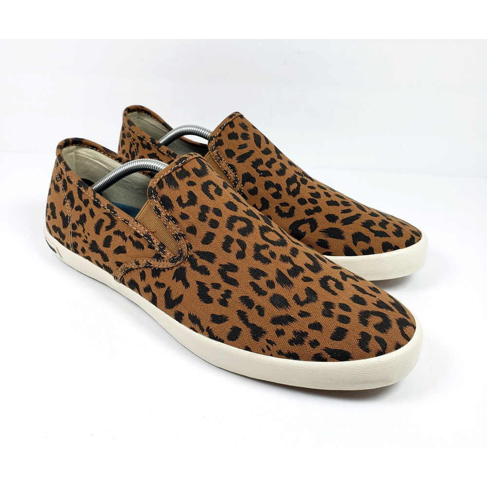 SeaVees Baja Mens Size 13 Leopard Saltwash Herringbone Twill SlipOn Loafer Shoes